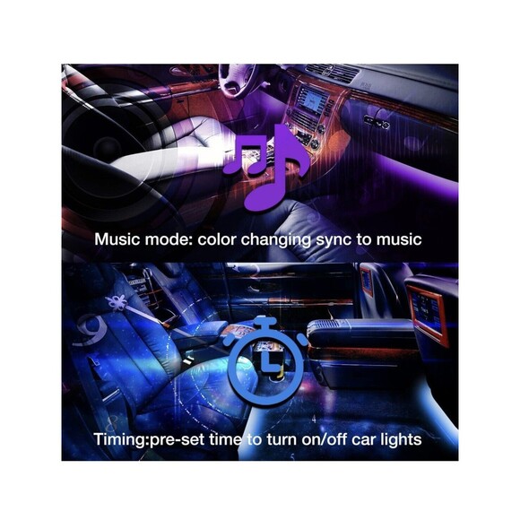 Daybetter Interior 2 Line LED Strip Lights USB Bluetooth Kit Remote Car Truck - Picture 4 of 9